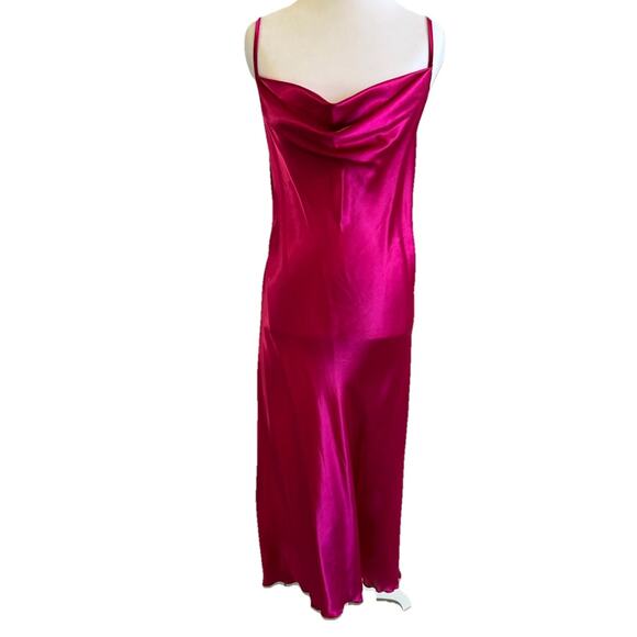 Y2K BEBE Womens Maxi Slip Dress XL Satin Burgundy Pink Whimsigoth Babydoll Prom - Picture 8 of 11